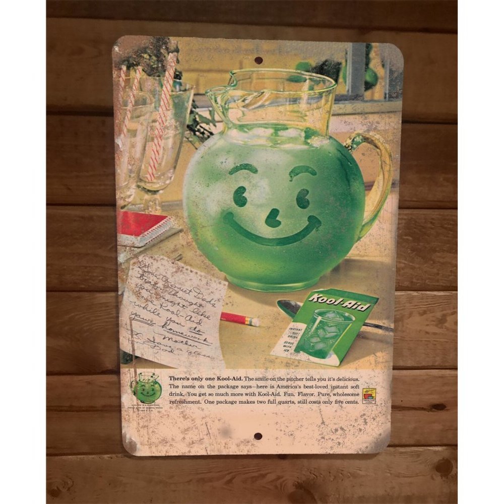 Green Kool Aid 8x12 Metal Wall Sign Vintage Ad‎